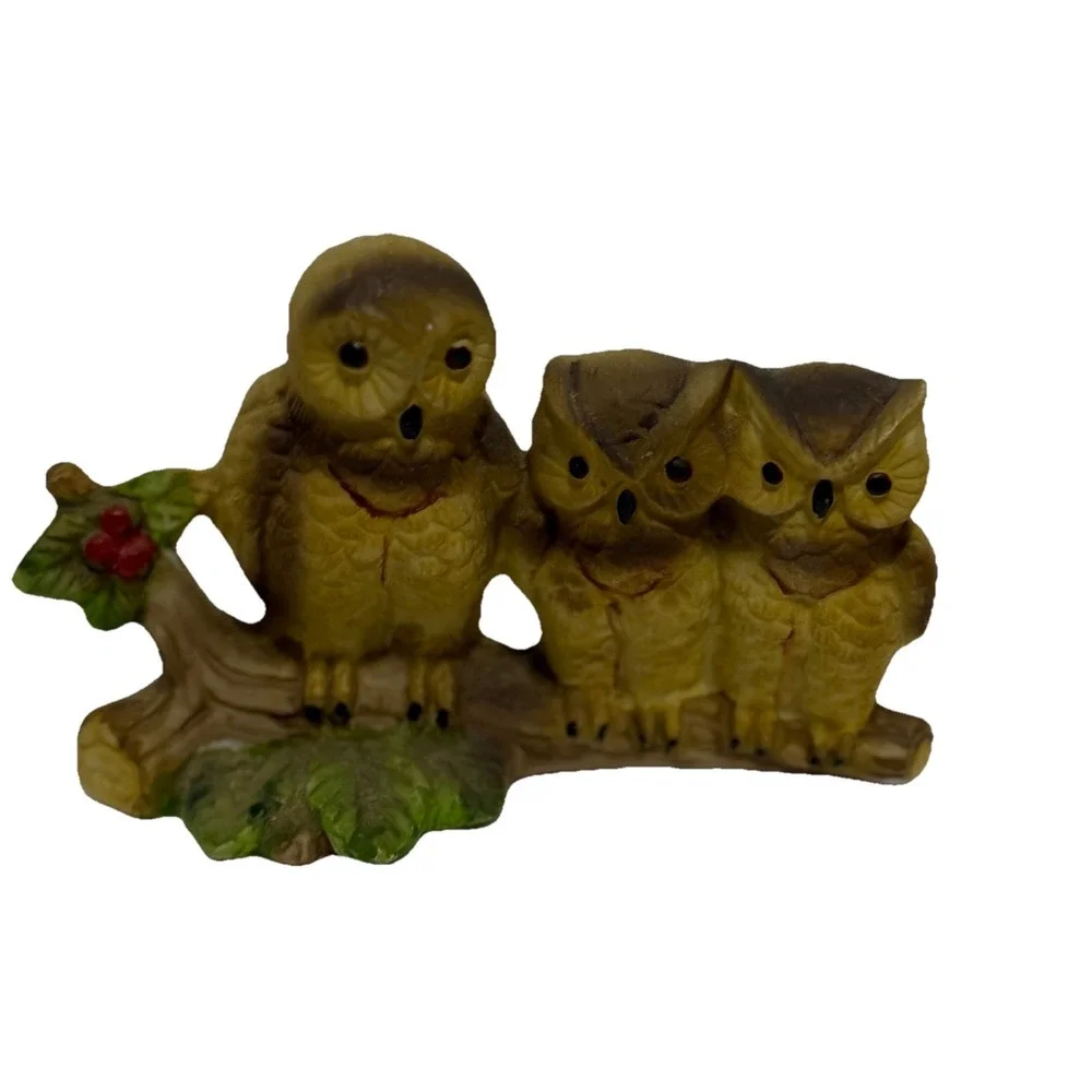 Vintage Owl Family Figurine | Rustic Woodland Shelf Decor | Estate Find
